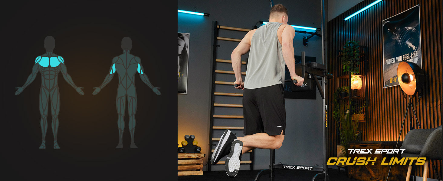 Mann trainiert auf einer Dip Station Trex sport TX-150PR