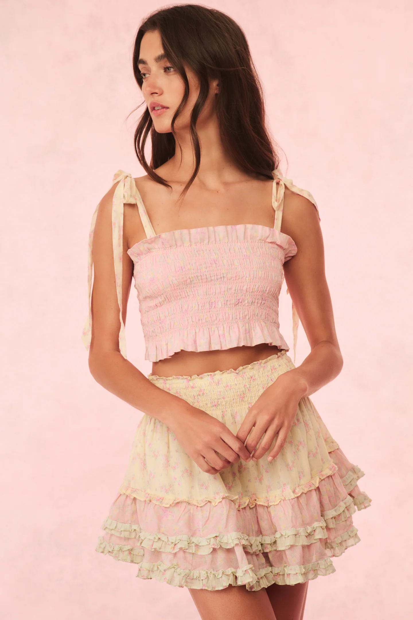 Camellia Cotton Mixed Print Mini Skirt