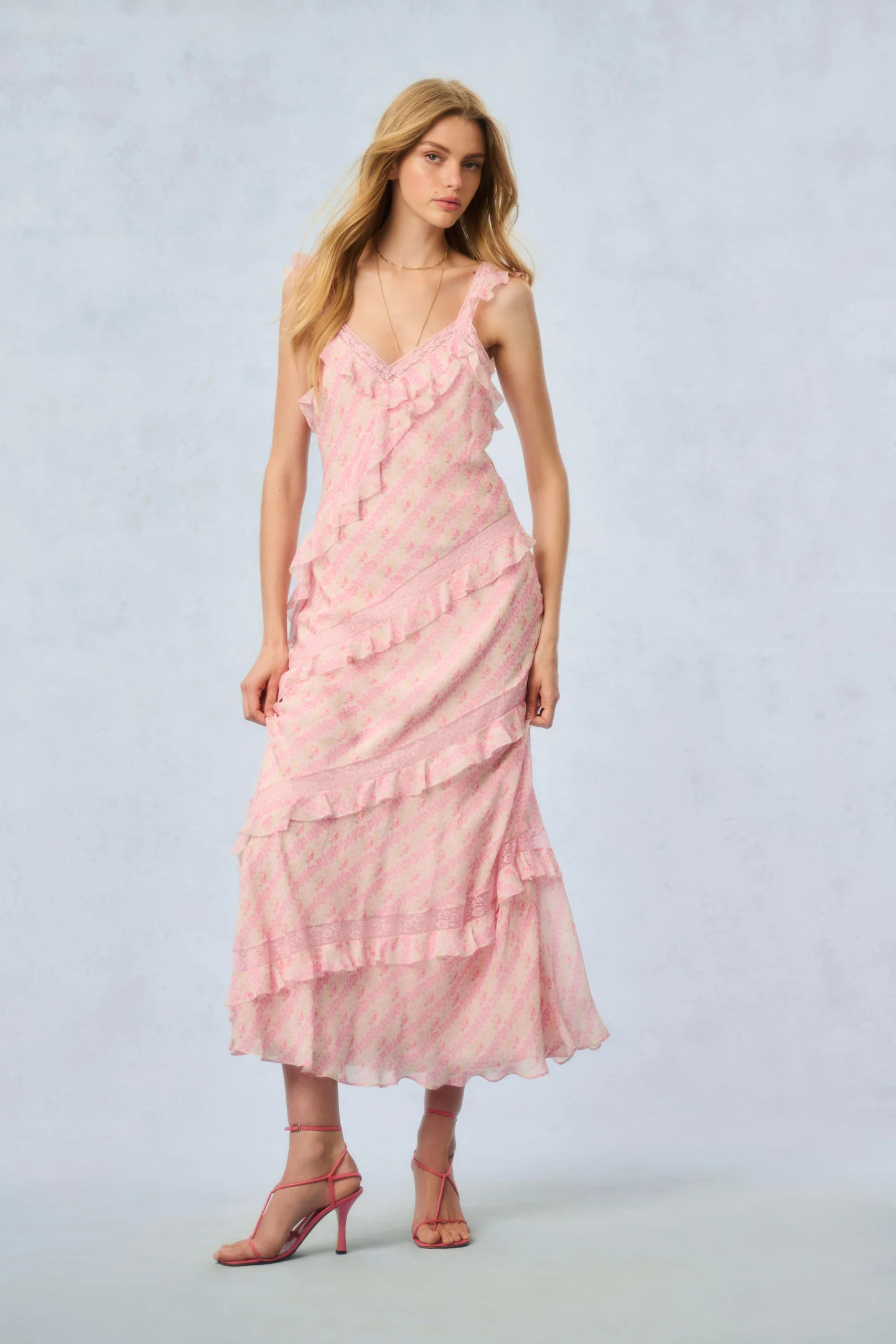 Radiance Fragrance Print Maxi Dress - STRAWBERRY MACAROON