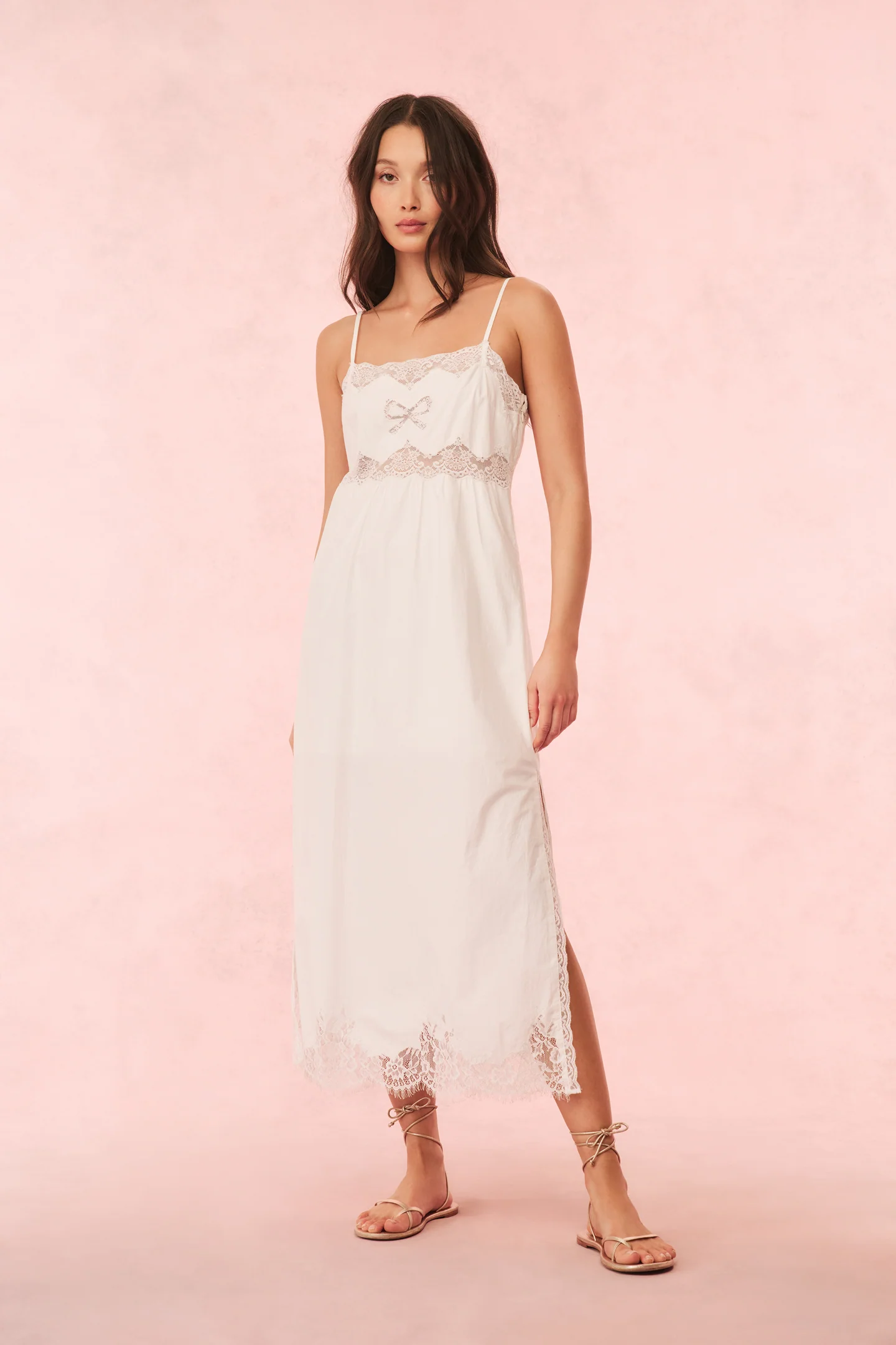Vinca Cotton Lace Bow Midi Dress