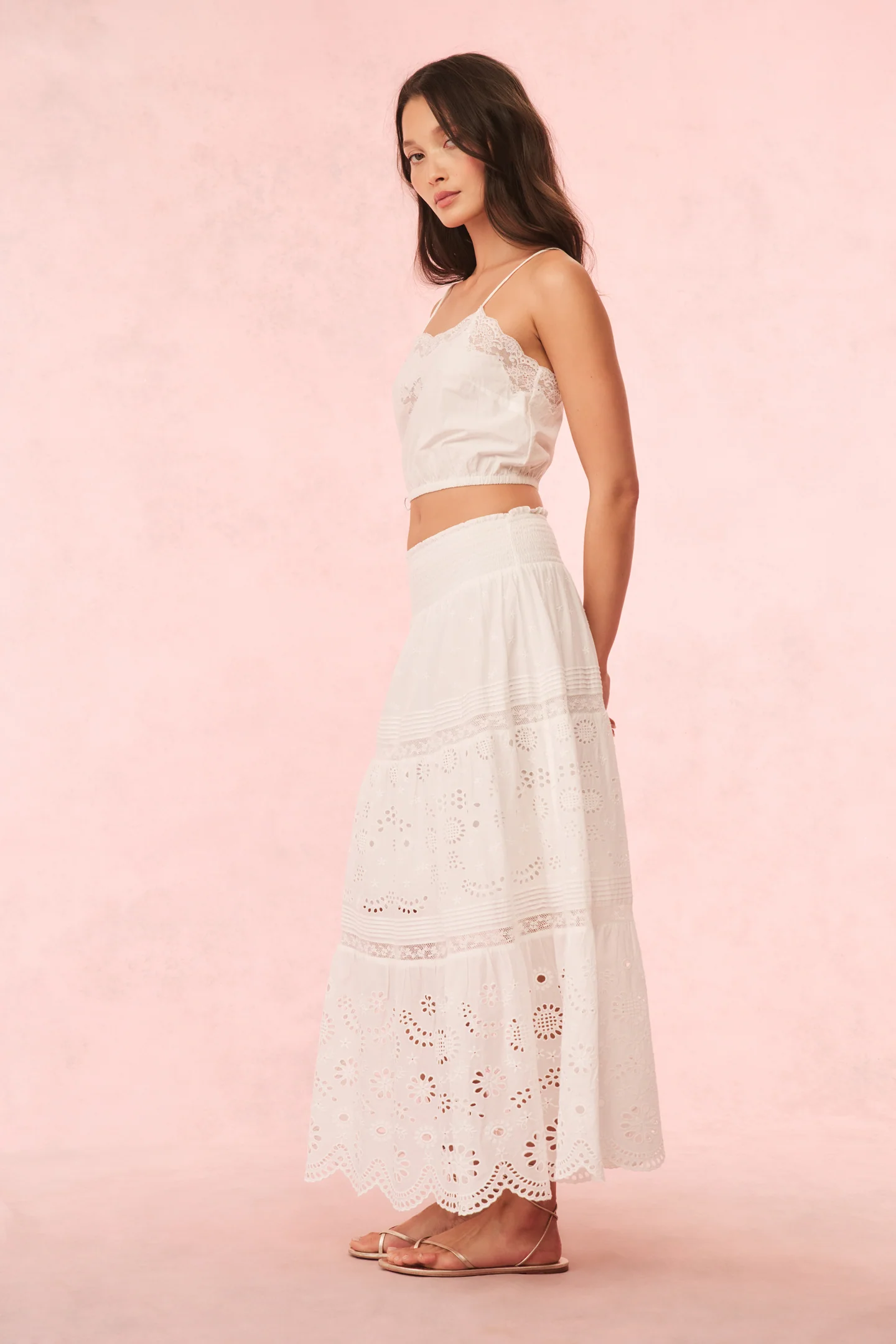 Miloti Eyelet Lace Maxi Skirt