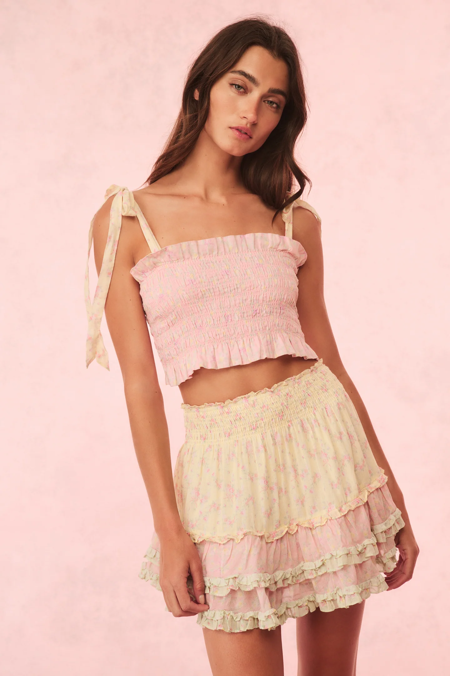 Camellia Cotton Mixed Print Mini Skirt