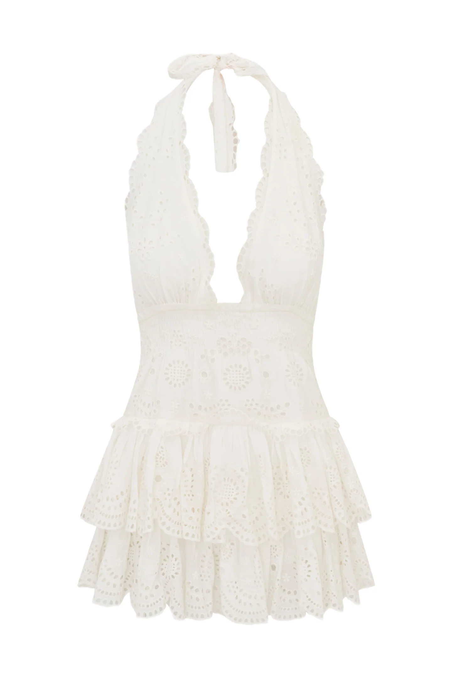 Janea Eyelet Lace Mini Halter Dress