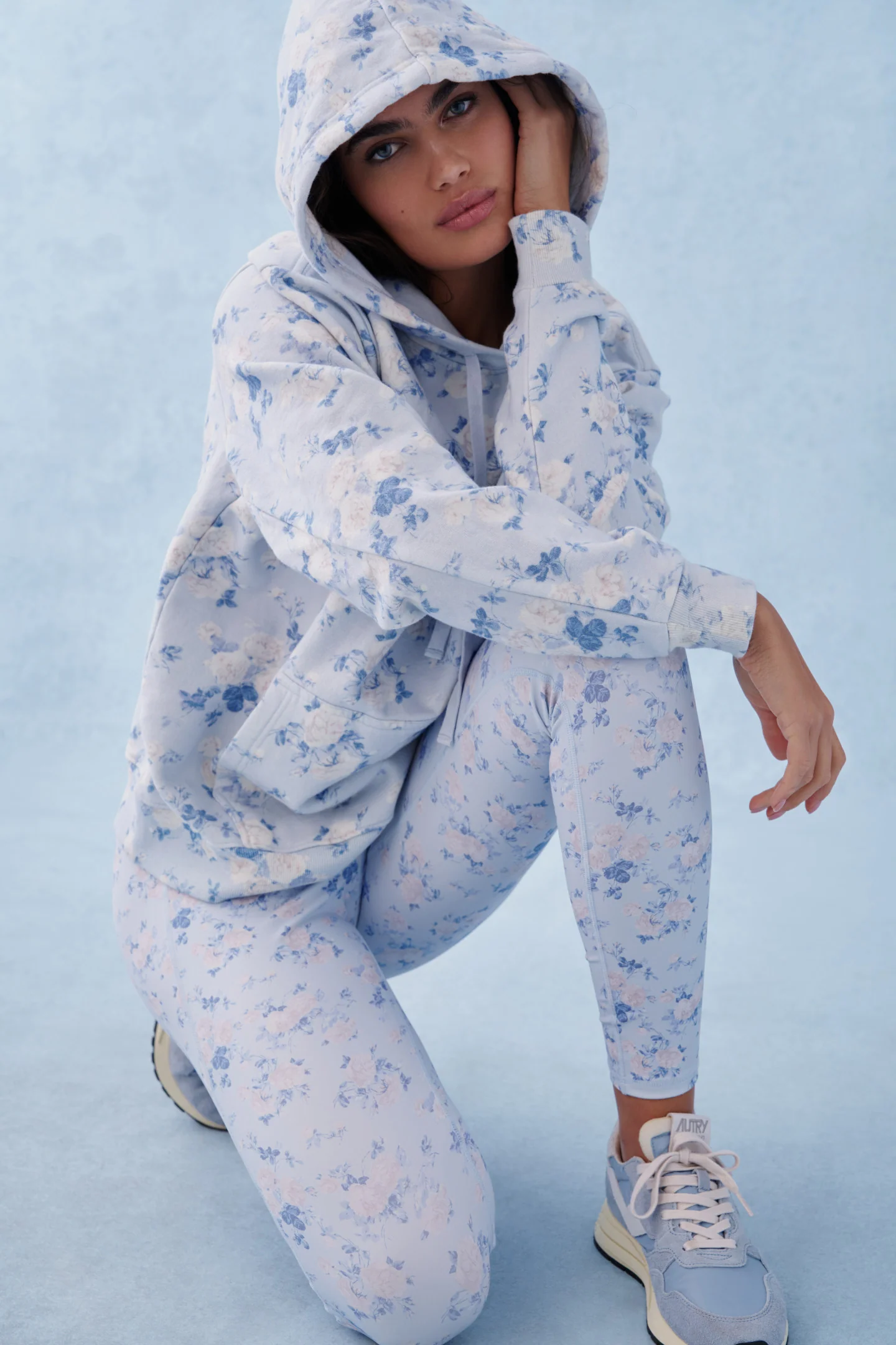 Nacova Floral Cotton Hoodie - WHISPER BLUE
