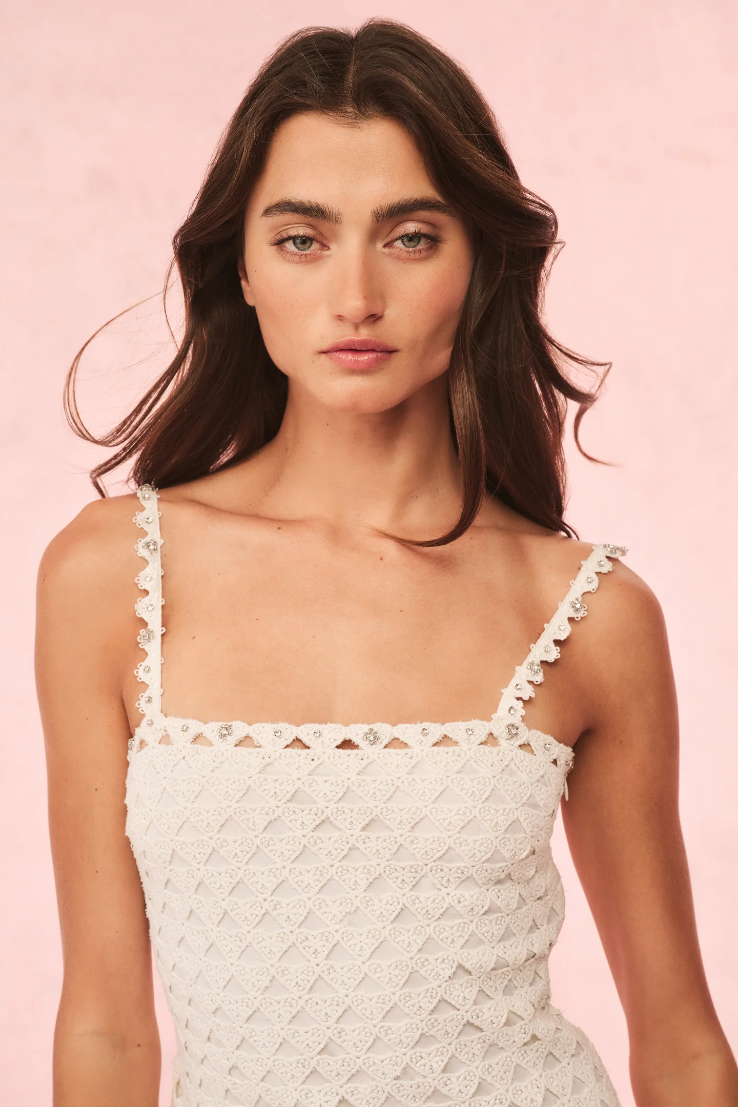 Camara Rhinestone Cotton Lace Mini Dress