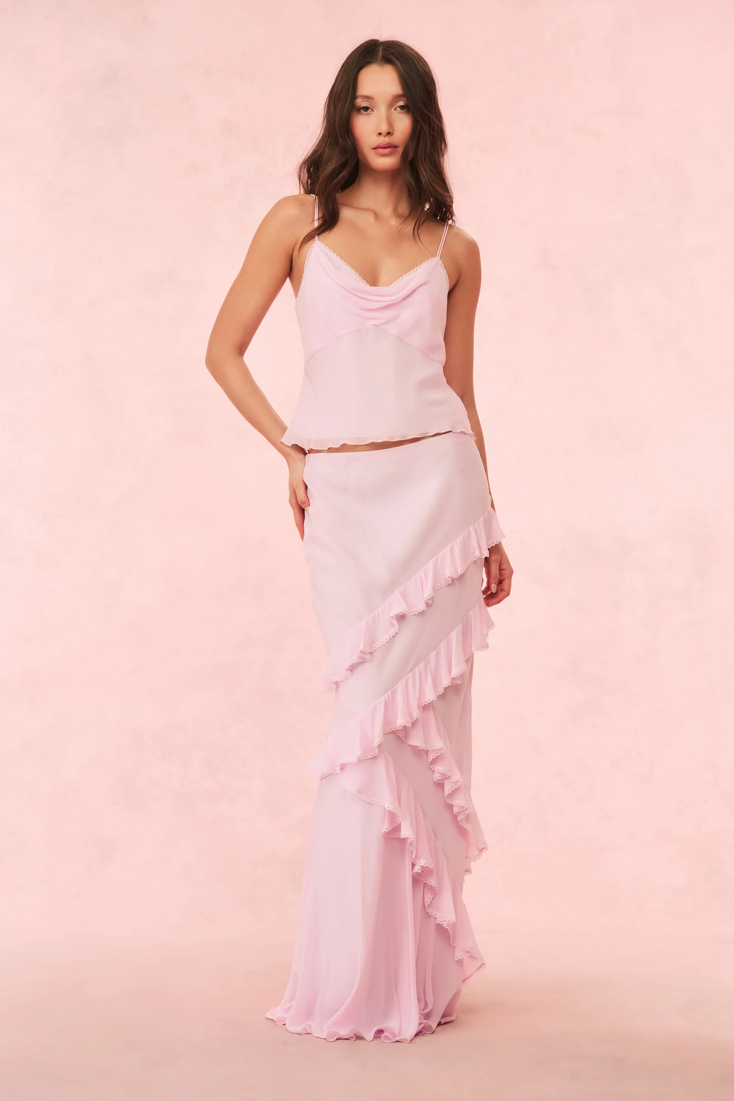 Mitnessa Chiffon Ruffle Maxi Skirt