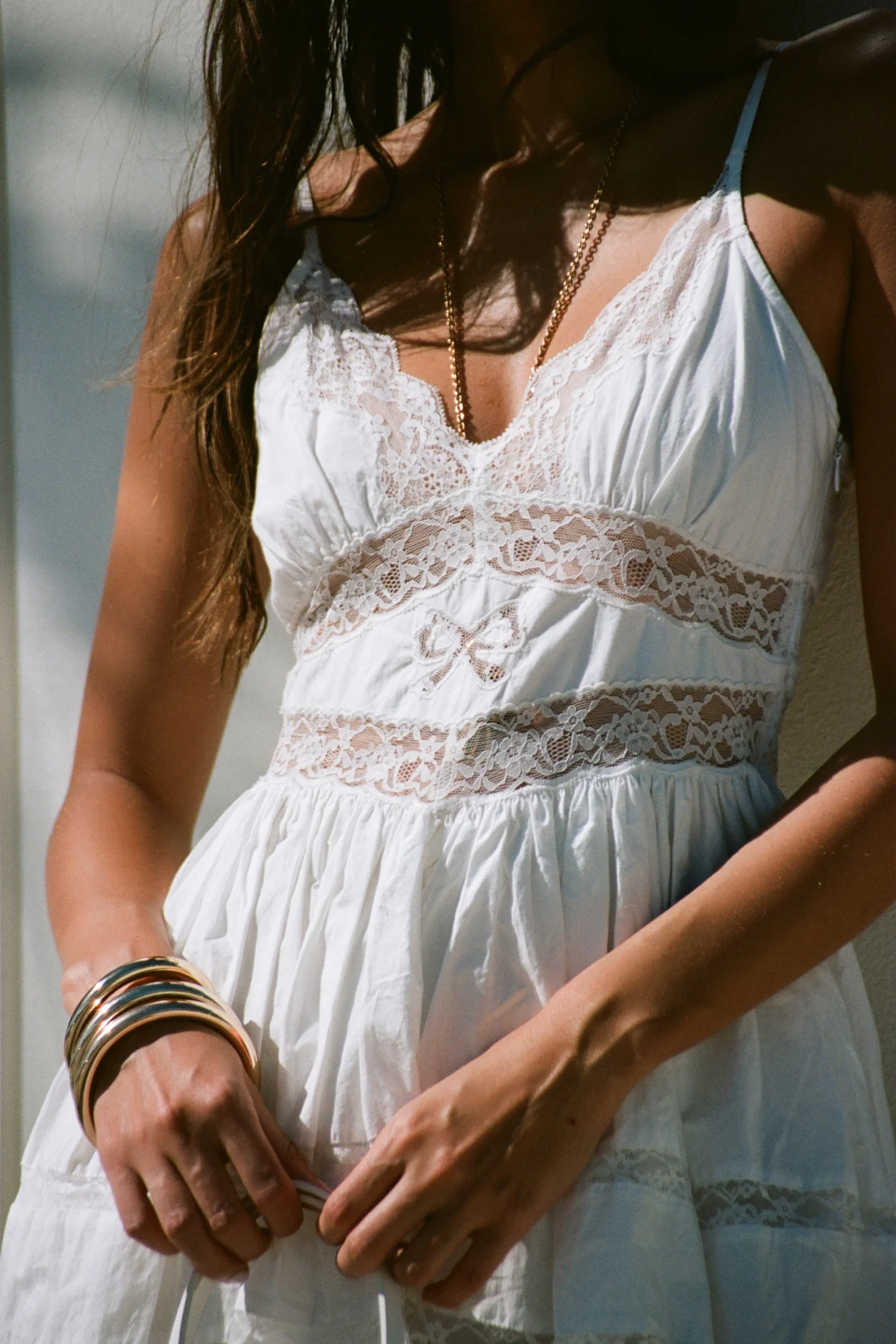 Zima Cotton Lace Bow Mini Dress