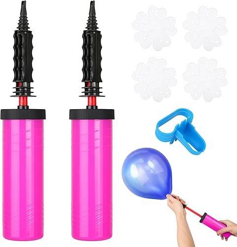 Amentalove 2 Stück Ballonpumpe, Luftballonpumpe Hand, Luftpumpe Ballon, Luftballon Pumpe, Ballonpumpe Luftballons mit 4 Geknoteten Ösen und 1 Knoten für Hochzeit Geburtstag Party Dekorationen (Rosa)