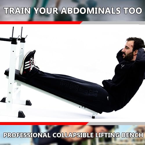 POWRX Hantelbank Profi I Drückerbank höhenverstellbar I Dip Griffe für Fitness Kraft Training I Trainingsbank Einzeln oder Set (Set Hantelbank + 50kg Guss Set)