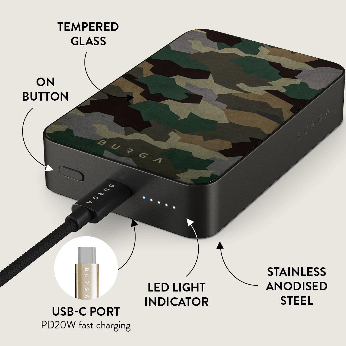 Tropical Green Camo - Magnetic Power Bank