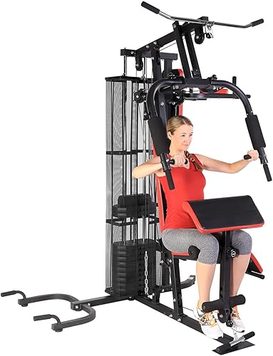 SportPlus Kraftstation, Multifunktionale Fitnessstation inkl. Gewichte, verstellbare Sit-Up-Bank, Dip-Station, Liegestützgriffe, SP-HG-015, Black/Sun…
