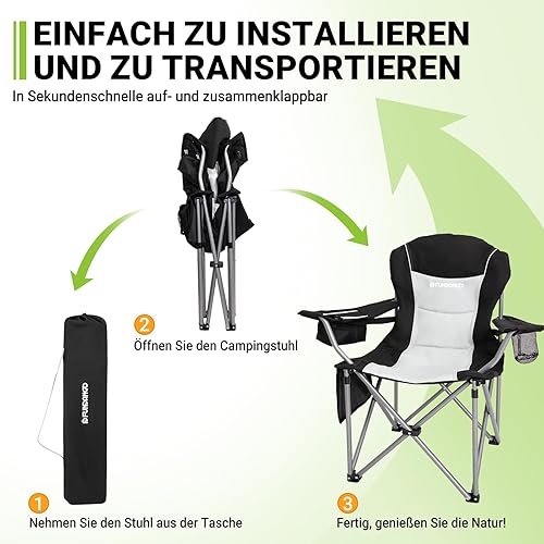 FUNDANGO Campingstuhl Faltbar Klappstuhl Camping Gepolstert mit Getränkehalter Kühltasche Camping Stuhl Sessel Hochlehner Verstellbarer Rückenlehne Gartenstuhl Anglerstuhl