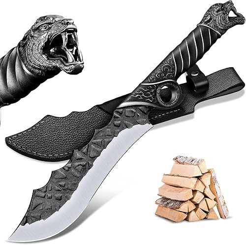 Purple Dragon Outdoor Messer Großes - 5mm Klingenrücken, Survival Messer aus Manganstahl, Full Tang Machete mit Zinklegierungs-Griff und Scheide, Ideal für Holz hacken, Geschenk für Männer, Schwarz