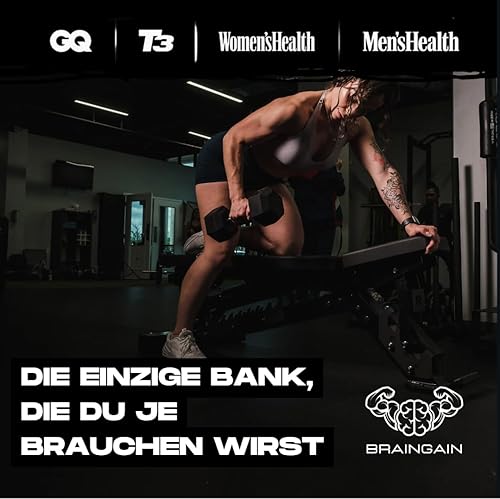 BRAINGAIN Verstellbare Hantelbank mit 9 Positionen - Klappbare Trainingsbank für Heim-Fitnessstudio - Hantelbank für Bankdrücken - Fitnessgeräte für zu Hause