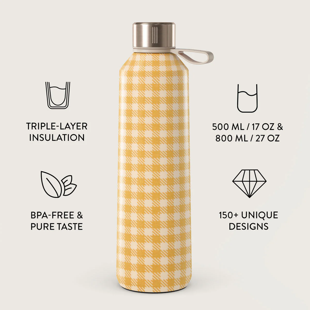 Tuscan Sun - Yellow Plaid Water Bottle