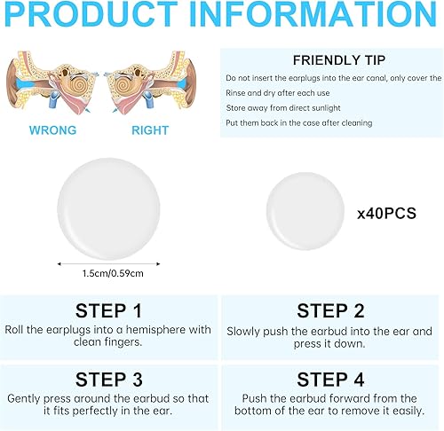 40 Stück Silikon Ohrenstöpsel Formbar, Wiederverwendbare Ohrstöpsel Mit Geräuschunterdrückung Zum Schlafen Schwimmen Anti Schnarch Schutz, Ideal Zum Konzert, Schwimmen, Duschen, Transparent