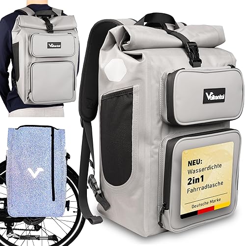Valkental® UrbanX 2in1 Fahrradtasche & Rucksack kombiniert [28L Volumen] wasserdichte Gepäckträgertasche mit abschließbarer Befestigung – Elegante Radtasche & stylischer Rucksack – Geprüfte Qualität