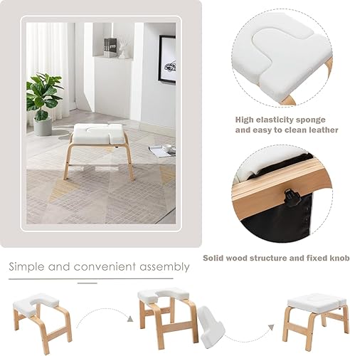 Eumatenova Yoga Kopfstandhocker，Kopfstandhocker，Kopfstandstuhl für Gleichgewichtstraining, Inversion Stool w/Solid Wood Frame & Detachable PU Auflagen