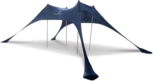 Premium Lycra Strandzelt – Strandmuschel Pop-Up Sonnensegel mit 4 Alu-Stangen und Sand-Ankern - Zelt Jasper dunkelblau