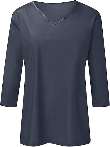 3/4 Arm Shirt Damen, Damen Tshirt Sommer Schwarz V Ausschnitt Dreiviertel Arm Shirt Grosse Grössen Einfarbig Women's T-Shirts Pullover Dreiviertelarm Tshirts T Shirts Sommershirt
