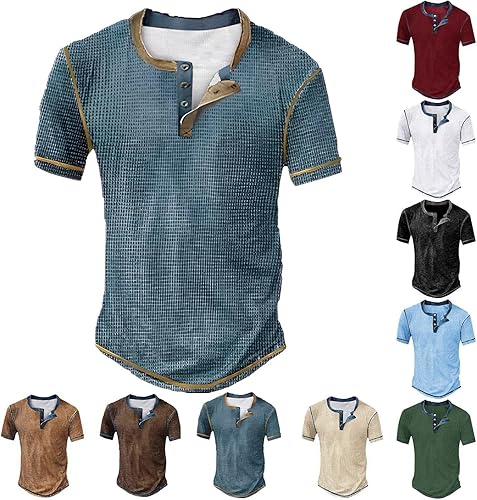 Herren Tshirts Vintage Muscle Streetwear Männer Kurzärmliges Henley T Shirt Classic Sportshirt Kühlung Atmungsaktiv Locker Kurzarmshirt Große Coole Design Summer Freizeitshirt 2025