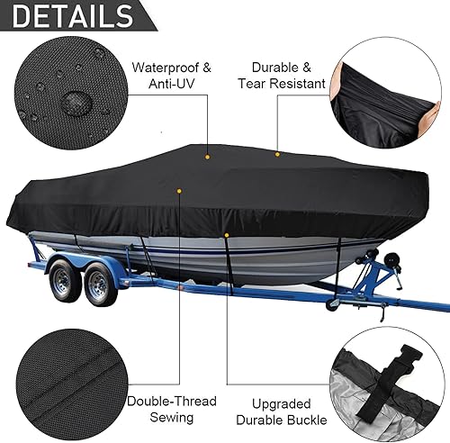 LDIW Persenning Bootspersenning 420D Wasserdicht Bootsabdeckung Staub Schutz Bootsplane, für Yacht Schnellboot Runabout Fisch-Ski,Grau,21~24FT: 732X300cm