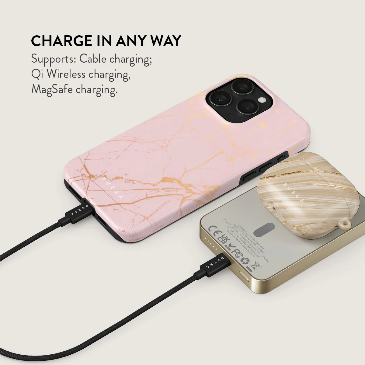 Peachy Gold - Pink Marble Magnetic Power Bank