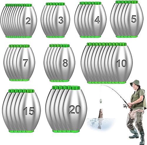 Editbar 55 Stück Laufblei Angeln, Blei Angeln Set, Sinker Angelblei Blei, Schrotblei Angeln Drop Shot Blei, Grundblei Angeln Set für Outdoor Sportarten Angeln, 2G/3G/4G/5G/7G/8G/10G/15G/20G