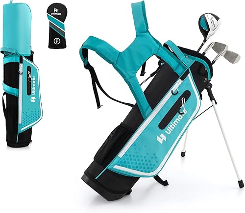 LIFEZEAL Komplettes Golfschläger-Set für Kinder, Golftasche mit 4 Golfschlägern, Tragbares Golfbag mit Stauraum, Trolleybag Junior mit Schultergurten, Ideal für Jungen & Mädchen von 8-10 Jahren