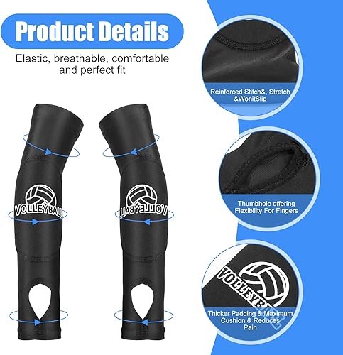 JIEYAO 1 Paar Volleyball Armschoner für Erwachsener, Unterarmschoner mit Anti-Rutsch Schutzpolster und Daumenloch Elastische Volleyball Armmanschetten Unterarmschutz Arm Sleeves Zubehör