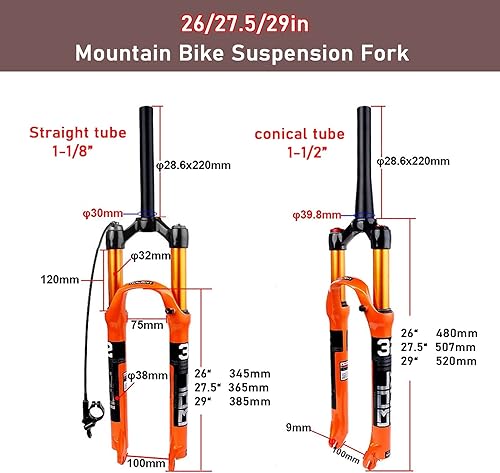 SJHFG Air Mountainbike Federgabel,Federweg 120mm Ultraleichte Aluminiumlegierung 26/27.5/29in Mountainbike-Federgabel Federung