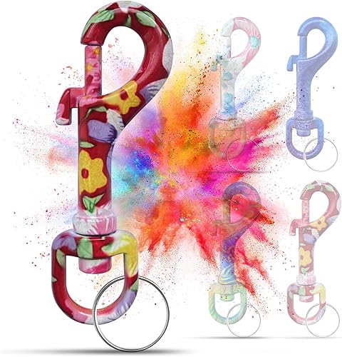 NEU KEYU® Bolzenkarabiner Handarbeit | Jeder Karabiner ein Unikat | Karabinerhaken | Karabiner Schlüsselanhänger | Karabinerhaken mit Drehgelenk | Karabiner Edelstahl | Wirbelkarabiner (Flower Power)