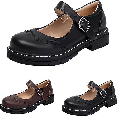 Damen Mary Jane Schuhe Plateau Freizeitschuhe Damen Leder Komfortschuhe Elegant Walkingschuhe Mit Schnallen Halbschuhe Mit Absatz Einfarbig Loafers Fitnessschuhe Lederschuhe Casual Damenschuhe