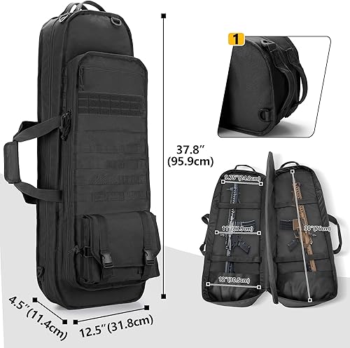 GOBUROS Tactical Rifle Bag Rucksack für 91 cm Gewehre, weicher Gewehrkoffer mit 3 Magazinhaltern, gepolsterten Schultergurten, abschließbarem Reißverschluss und Molle-System für Jagd und Schießen