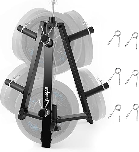 Yes4All 6 Heringe und 4 Langhantel-Aufbewahrungsregale, belastbar bis zu 540 kg, Wandmontierter Hantelscheiben-Baum und Langhantelhalter