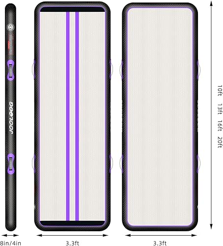 JOOLOOG Aufblasbare Gymnastikmatte, 3 m x 1 m, 10 cm dick mit 650 W elektrischer Pumpe, Lila Schwarz, für Cheerleading-Praxis, Heimgebrauch