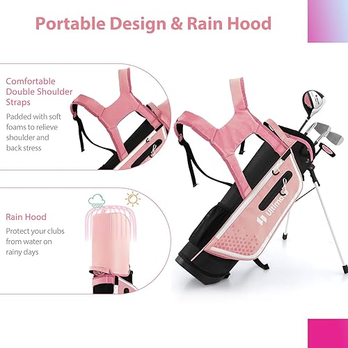 LIFEZEAL Komplettes Golfschläger-Set für Kinder, Golftasche mit 4 Golfschlägern, Tragbares Golfbag mit Stauraum, Trolleybag Junior mit Schultergurten, Ideal für Jungen & Mädchen von 8-10 Jahren