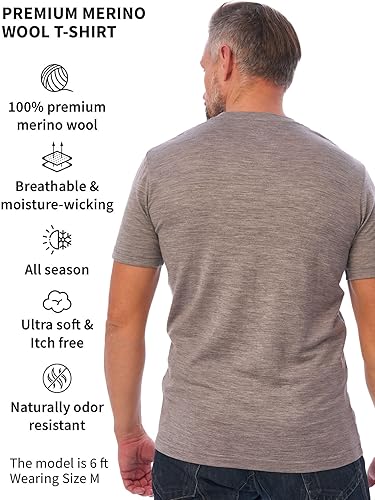 100% Merino T-Shirt Herren Kurzarm - Sport Shirt Männer Wolle, Merino Unterwäsche Herren (Medium, Grey Melange)