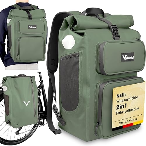 Valkental® UrbanX 2in1 Fahrradtasche & Rucksack kombiniert [28L Volumen] wasserdichte Gepäckträgertasche mit abschließbarer Befestigung – Elegante Radtasche & stylischer Rucksack – Geprüfte Qualität