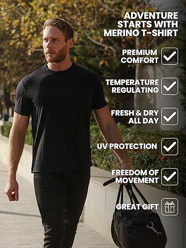 100% Merino T-Shirt Herren Kurzarm - Sport Shirt Männer Wolle, Merino Unterwäsche Herren (Medium, Grey Melange)