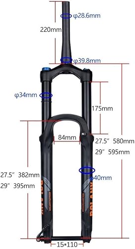 LUNJE 27,5 29 Mountainbike Federgabel Federweg 160mm XC/AM MTB Luftgabel Zugstufeneinstellung 1-1/2 Konische Gabel Steckachse 15 * 110mm Boost，mit Schloss (Color : Gold, Size : 27.5inch)