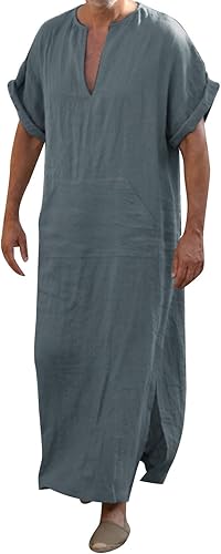 Caxndycing Kaftan Herren Jalabiya Herren Baumwolle Stehkragen Robe Arabische Kleidung Lang Muslimische Kleider Thobe Hemden Gebetskleidung für Männer Muslim Abaya Muslim Tunika