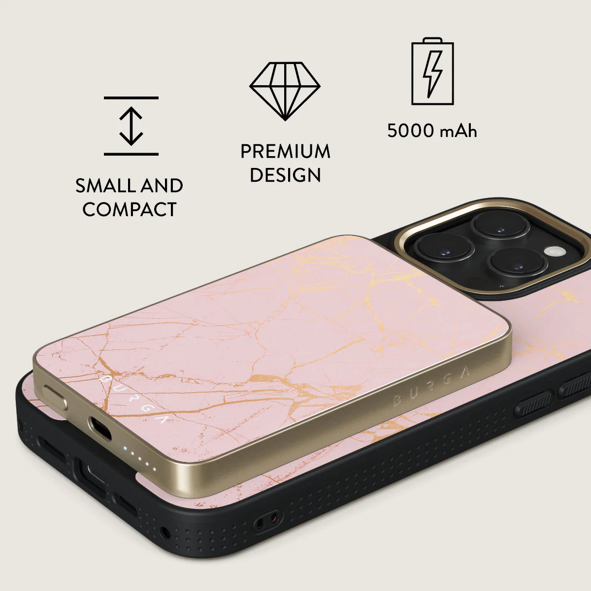 Peachy Gold - Pink Marble Magnetic Power Bank