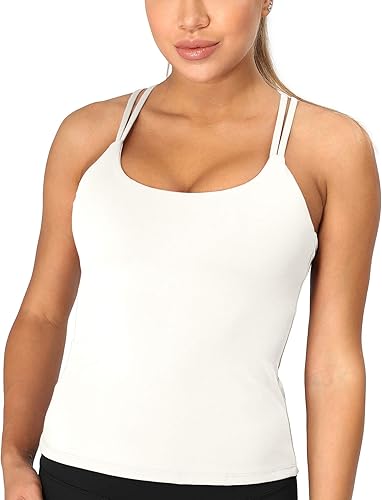icyzone Damen Sport Top mit Integriertem BH - Longline Gepolsterter Yoga-BH Ohne Bügel, 2 in 1 Gym Fitness Tanktop