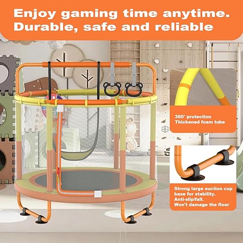 CZCPAPY Kindertrampolin, Kindertrampolin für draußen, Indoor und Outdoor verfügbares Trampolin, mit Sicherheitsnetz, Korb, Stange, Schaukel, Geschenk für Kinder