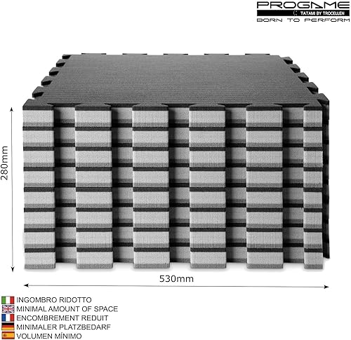 PROGAME Tatami Matte 3,5 cm Kit 8 Stück GYM-HOME Schwarz/Grau 50x50 cm Tatami Puzzle Tatamimatte