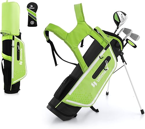 LIFEZEAL Komplettes Golfschläger-Set für Kinder, Golftasche mit 4 Golfschlägern, Tragbares Golfbag mit Stauraum, Trolleybag Junior mit Schultergurten, Ideal für Jungen & Mädchen von 8-10 Jahren
