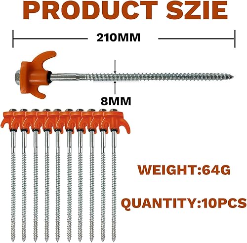Funmo 10 Stück Zeltheringe,Heringe Erdnägel Stabil, 21cm Zeltheringe Sturmsicher, Schraubheringe Erdschrauben Heringe Camping Zeltbefestigung Heringe Für Zelt Sonnenschirm Wald, Wiesen, Gras, Sandbode