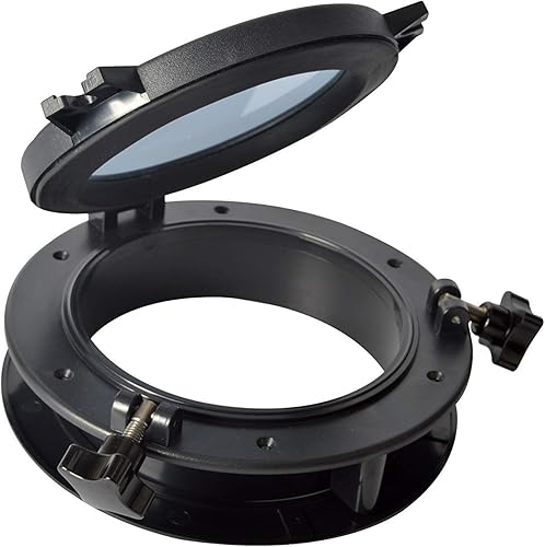 Amarine-made Ersatz-Fensteröffnungsloch für Boot, Yacht, rund, für Portlight, Bullauge, 25,4 cm, ABS und transparentes gehärtetes Glas, Schwarz