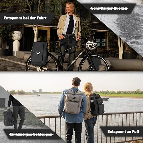 Valkental® UrbanX 2in1 Fahrradtasche & Rucksack kombiniert [28L Volumen] wasserdichte Gepäckträgertasche mit abschließbarer Befestigung – Elegante Radtasche & stylischer Rucksack – Geprüfte Qualität